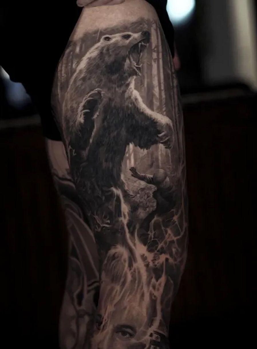 Standing roaring polar bear tattoo