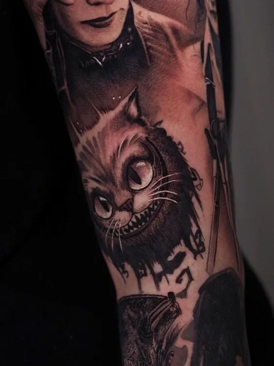 Alice in wonderland cheshire cat tattoo